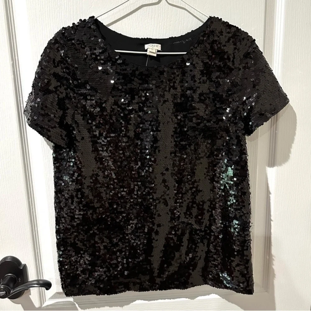 J.Crew Black Sequin Short Sleeve Top. NWT SZ XS